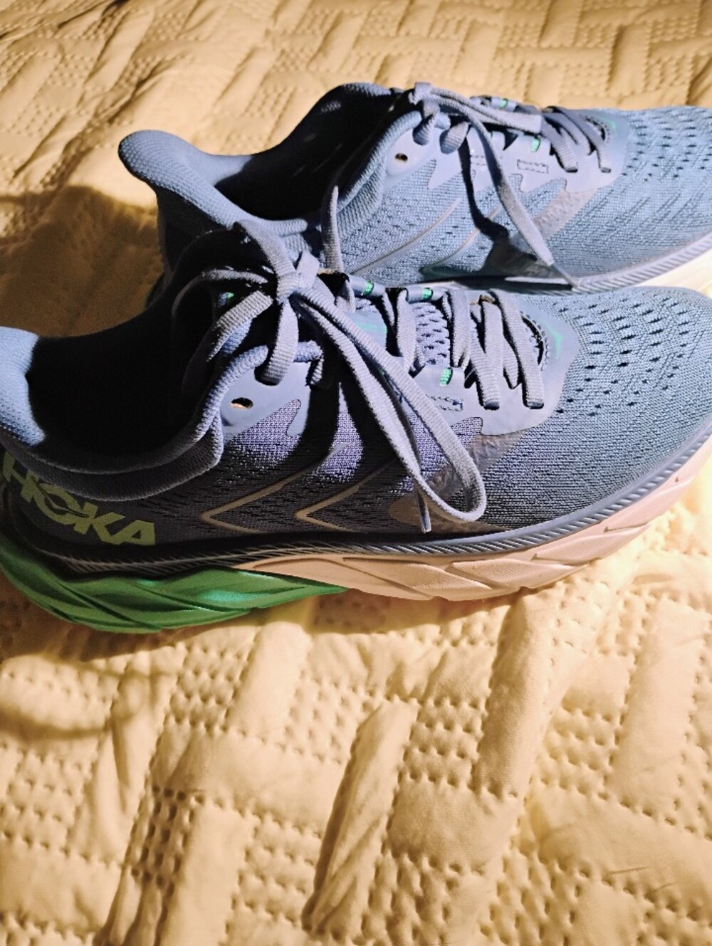 Hoka One One Slate Blue Running Shoes with Green Accents